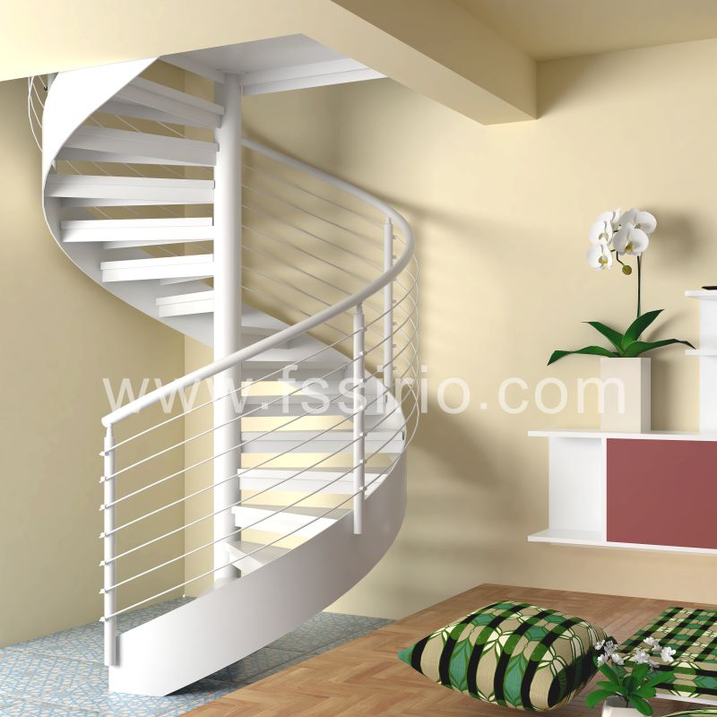 White color powder coated steel spiral staircase fashional style
