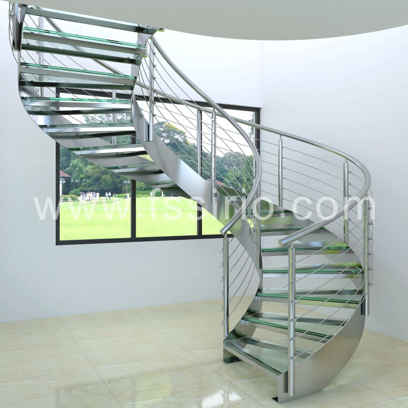 Stainless steel double stringer spiral staircase fashional design